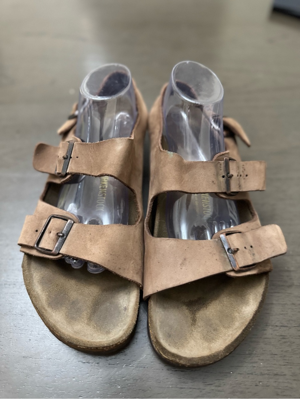 Milano Birkenstock Brown Suede Double Strap Sandals with Buckles size 11m